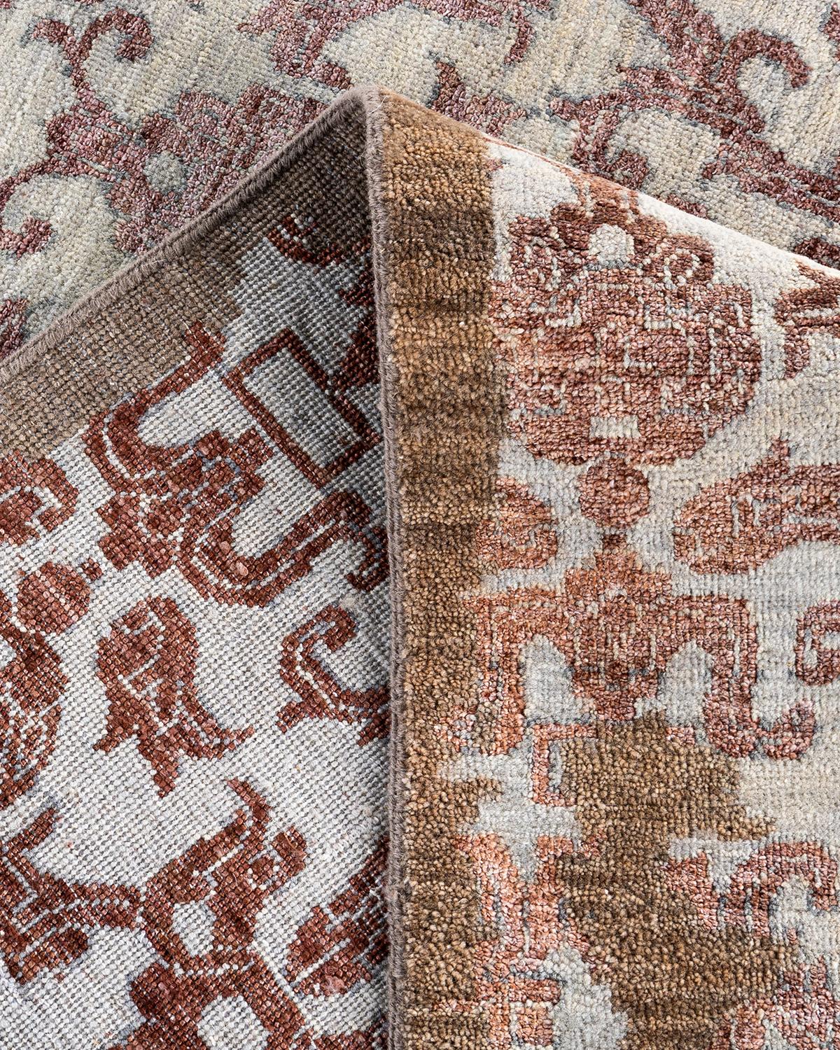 XXI secolo e contemporaneo Tappeto tradizionale Ikat annodato a mano in seta e lana marrone 9' 1