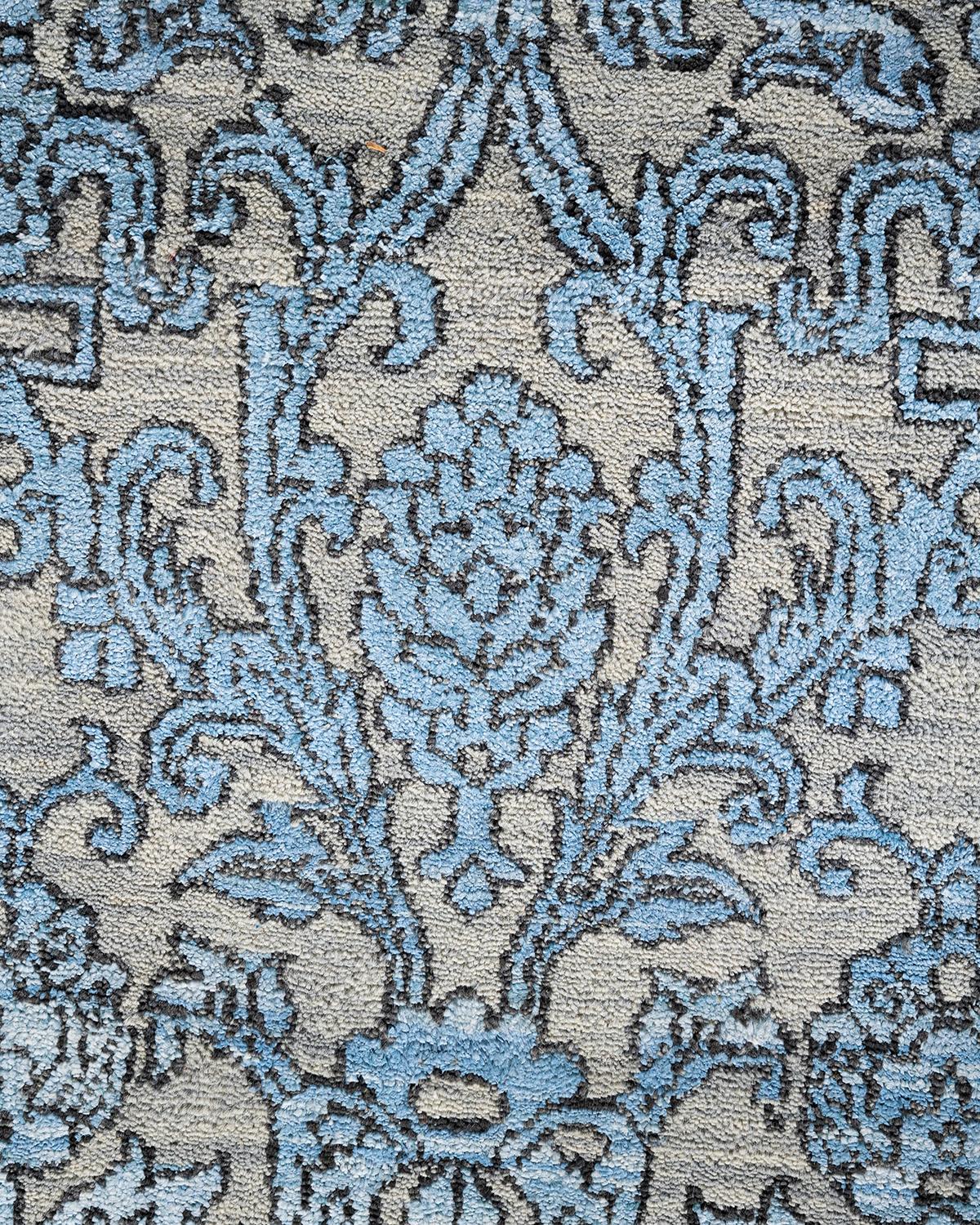 Ikat tradicional Alfombra abstracta anudada a mano de seda y lana Marrón 9' 2