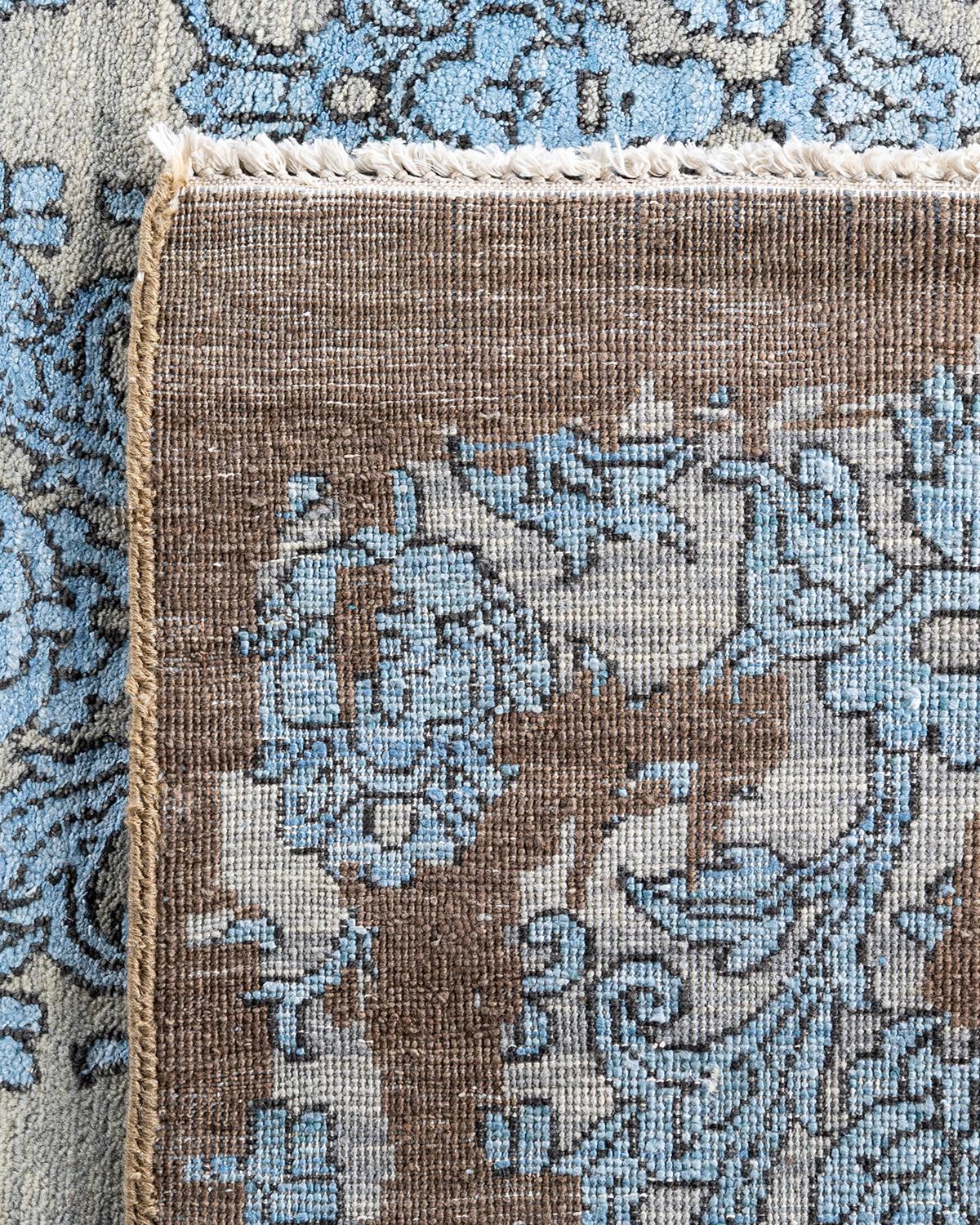 Ikat tradicional Alfombra abstracta anudada a mano de seda y lana Marrón 9' 2