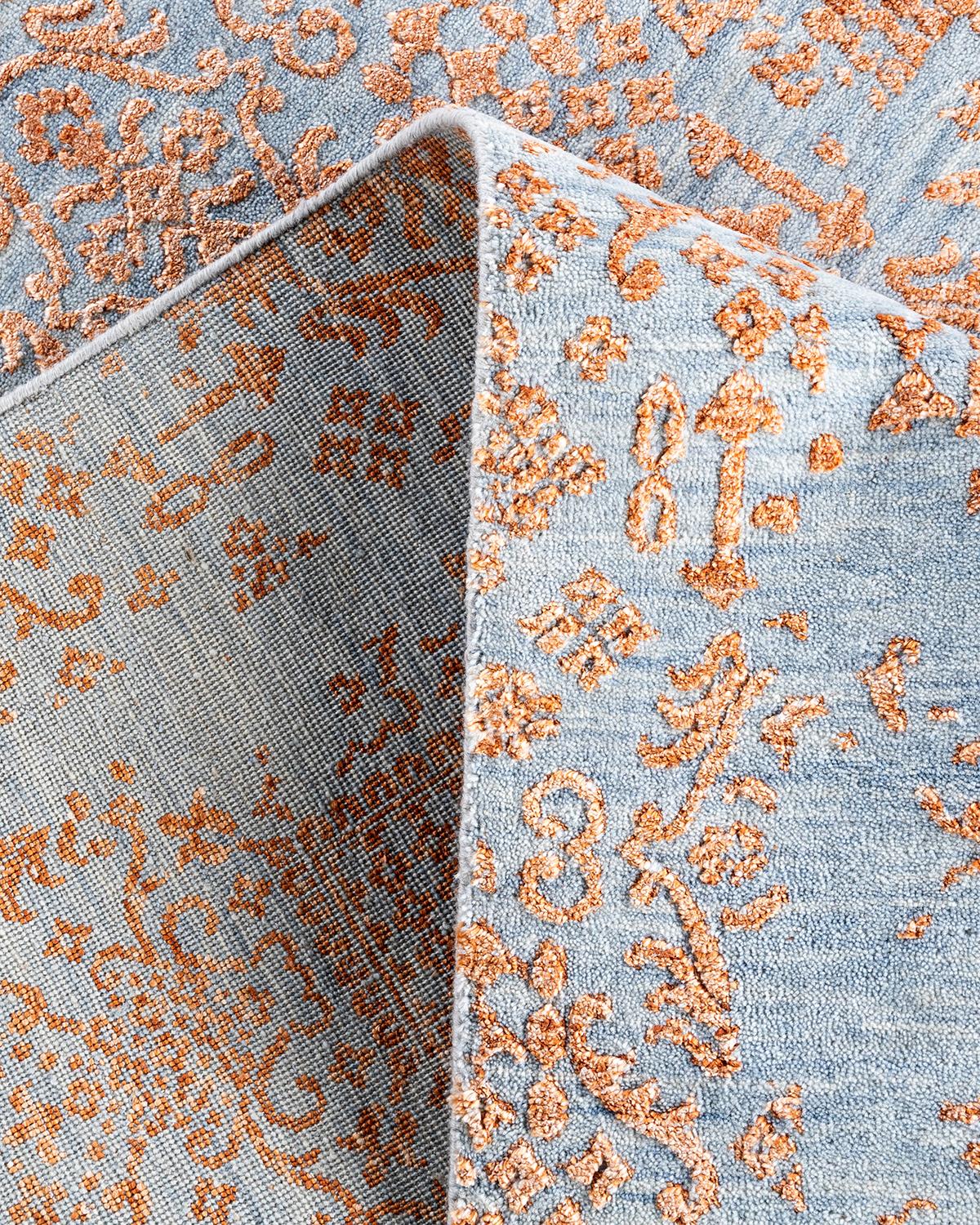 XXIe siècle et contemporain Tapis traditionnel Ikat abstrait noué à la main en soie et laine dorée 7' 10