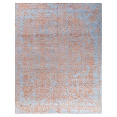 Traditioneller handgeknüpfter abstrakter Ikat-Teppich aus Seide und Wolle in Gold 7' 10" x 10' 1"