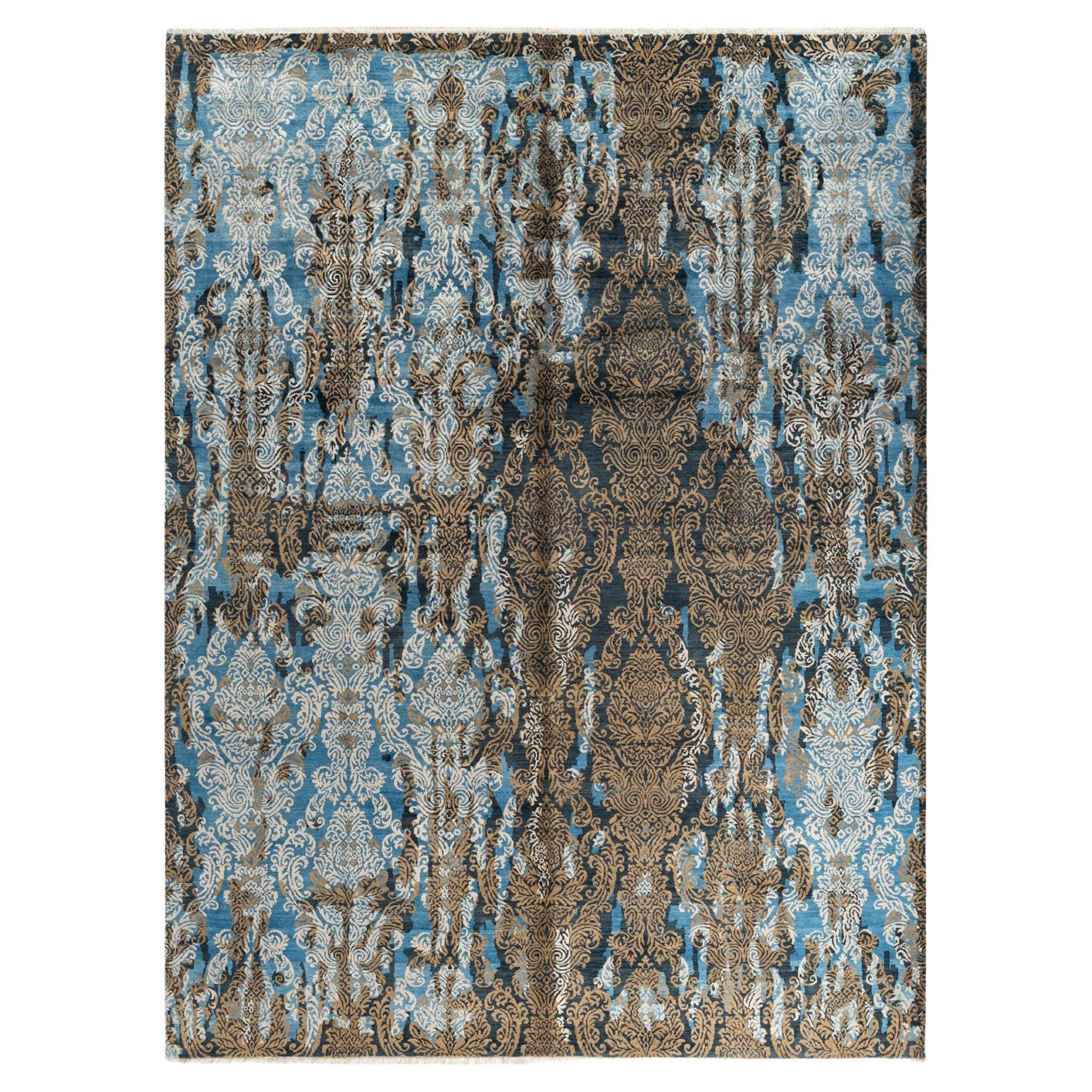 Traditional Ikat Hand Knotted Abstract Silk & Wool Gold Area Rug 9' 1" x 12' 3"