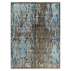 Traditional Ikat Hand Knotted Abstract Silk & Wool Gold Area Rug 9' 1" x 12' 3"