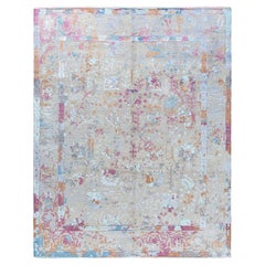 Traditional Ikat Hand Knotted Abstract Silk & Wool Gray Area Rug 7' 10" x 10' 0'
