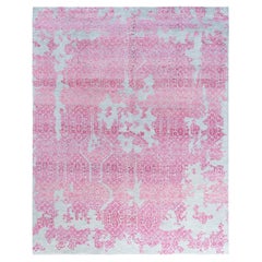 Traditioneller handgeknüpfter abstrakter Ikat-Teppich aus Seide und Wolle in Grau 7' 10" x 9' 10"