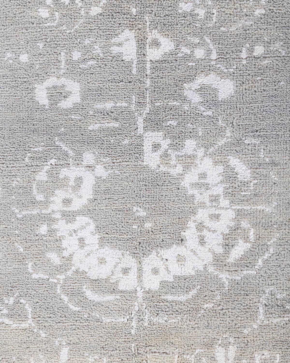 Indian Traditional Ikat Hand Knotted Abstract Silk & Wool Gray Area Rug 8' 0