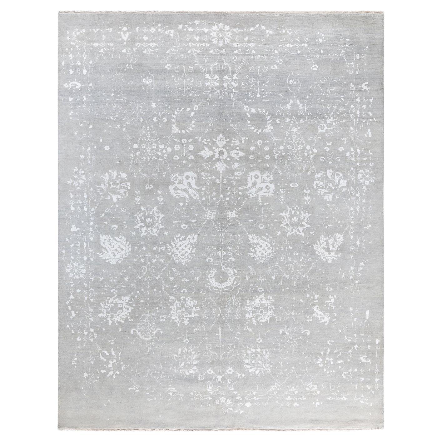 Tappeto tradizionale Ikat annodato a mano in seta e lana grigia 8' 0" x 10' 2"