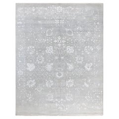 Tapis traditionnel Ikat abstrait noué à la main en soie et laine grise 8' 0" x 10' 2"
