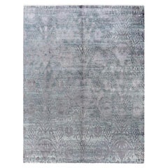 Tappeto tradizionale Ikat annodato a mano in seta e lana grigia 8' 0" x 10' 3"