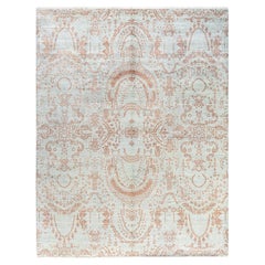 Tapis traditionnel Ikat abstrait noué à la main en soie et laine grise 8' 0" x 10' 4"