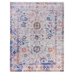 Tapis traditionnel Ikat abstrait noué à la main en soie et laine grise 8' 0" x 10' 4"