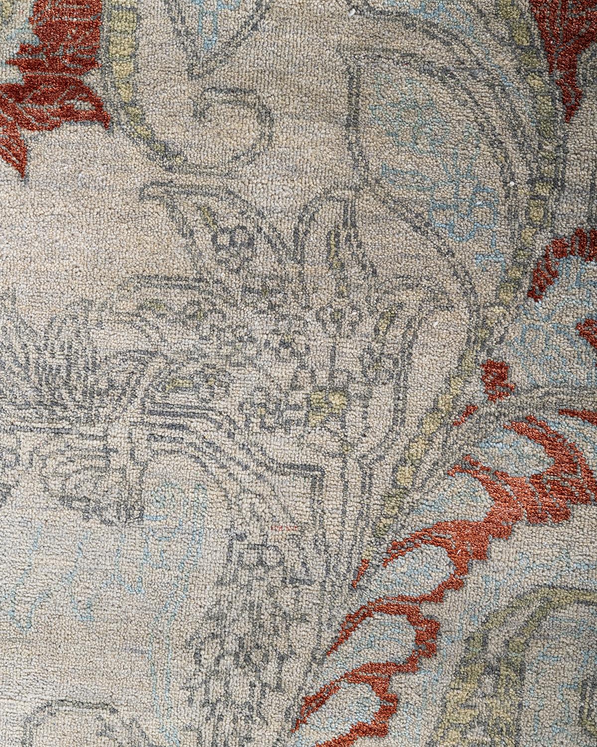 Indien Traditionnel Ikat Abstrait Soie et Laine Noué à la Main Tapis de Surface Gris 8' 1