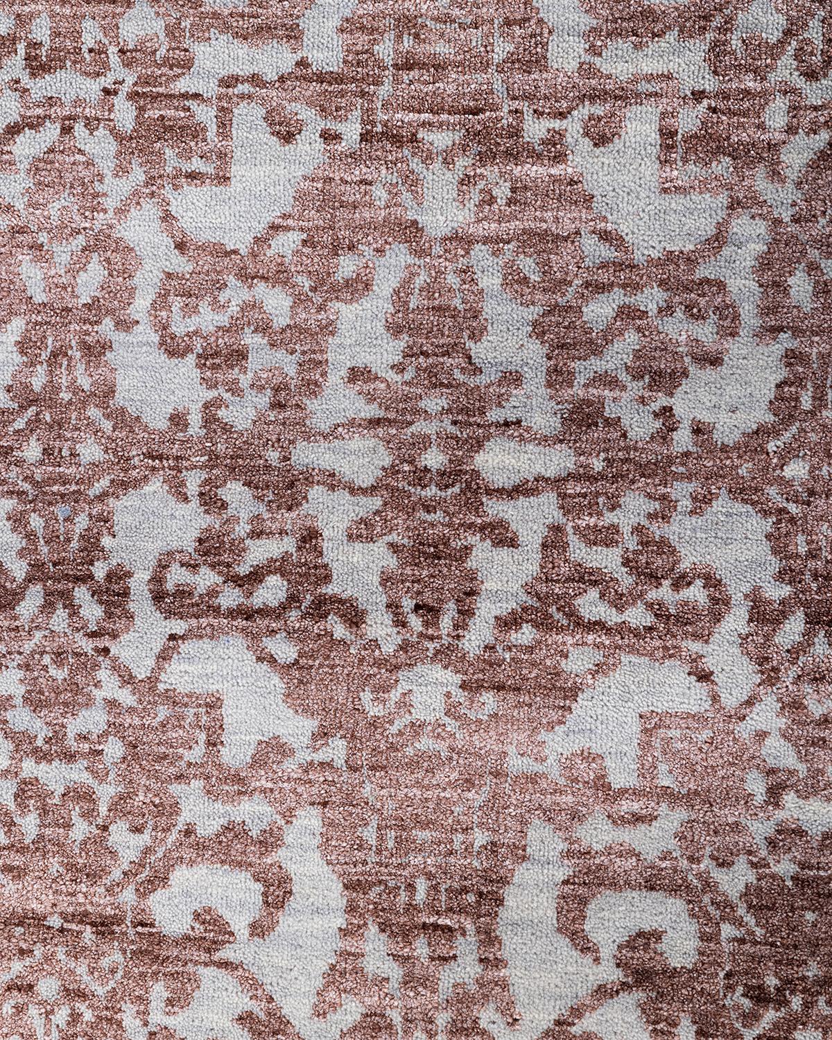 Indien Traditionnel Ikat Abstrait Soie et Laine Noué à la Main Tapis de Surface Gris 8' 1