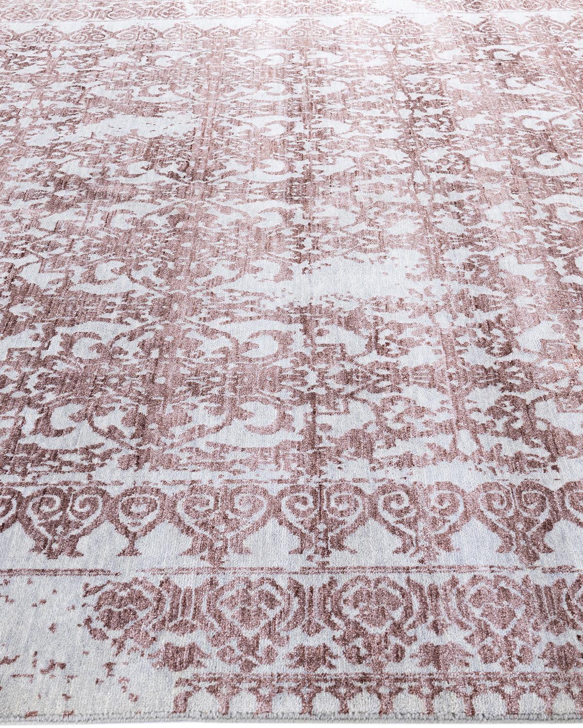 Noué à la main Traditionnel Ikat Abstrait Soie et Laine Noué à la Main Tapis de Surface Gris 8' 1