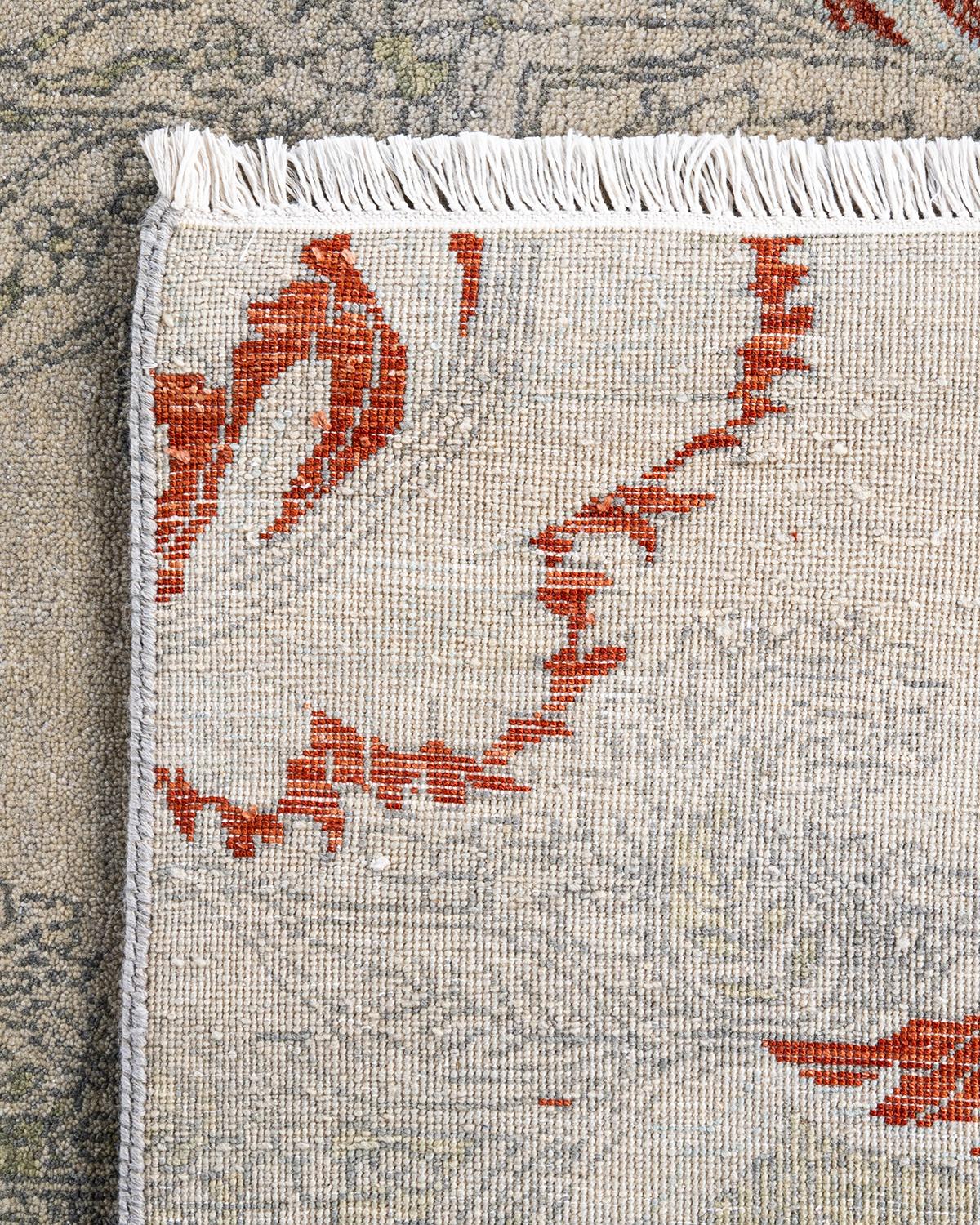 Traditionnel Ikat Abstrait Soie et Laine Noué à la Main Tapis de Surface Gris 8' 1