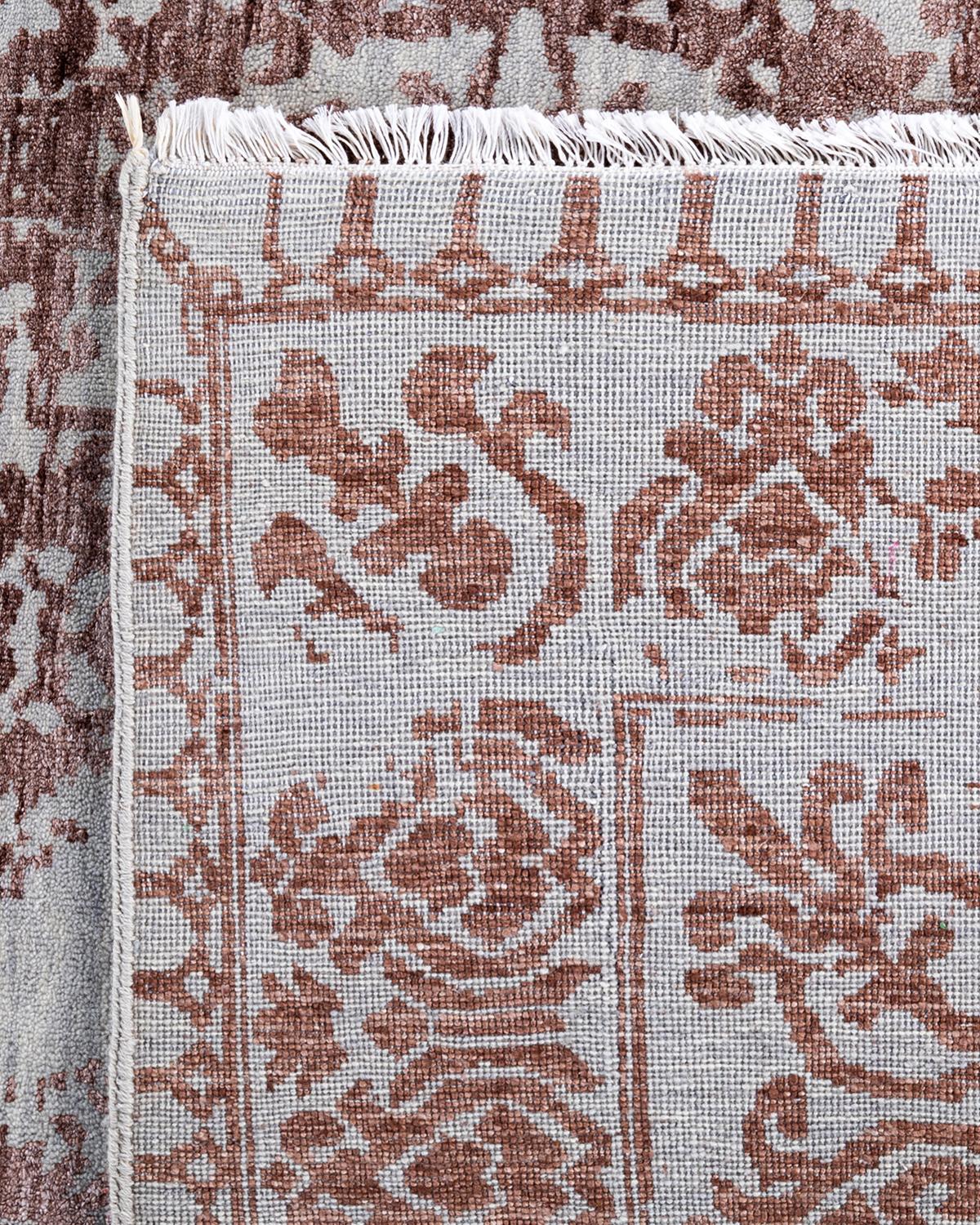 Traditionnel Ikat Abstrait Soie et Laine Noué à la Main Tapis de Surface Gris 8' 1