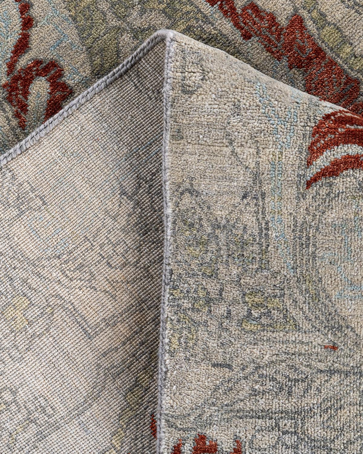 XXIe siècle et contemporain Traditionnel Ikat Abstrait Soie et Laine Noué à la Main Tapis de Surface Gris 8' 1
