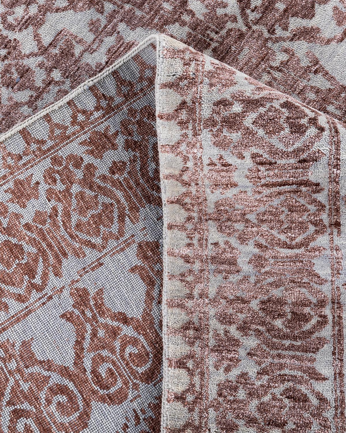 XXIe siècle et contemporain Traditionnel Ikat Abstrait Soie et Laine Noué à la Main Tapis de Surface Gris 8' 1