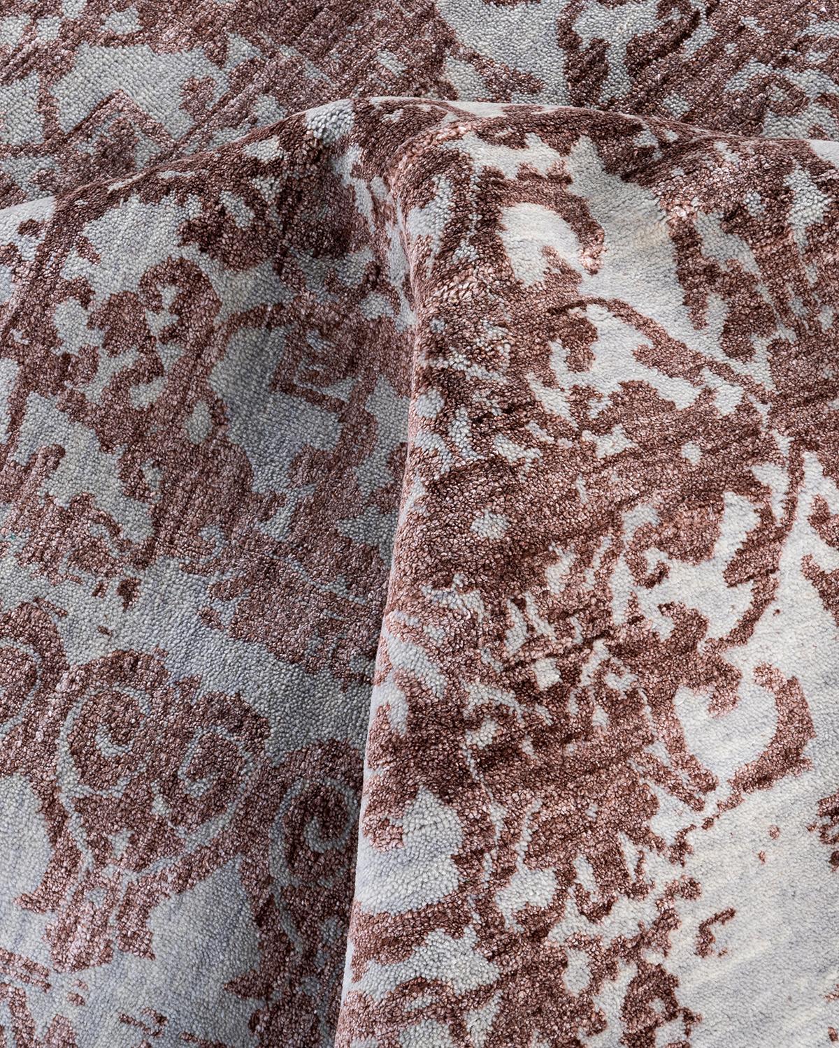 Traditionnel Ikat Abstrait Soie et Laine Noué à la Main Tapis de Surface Gris 8' 1