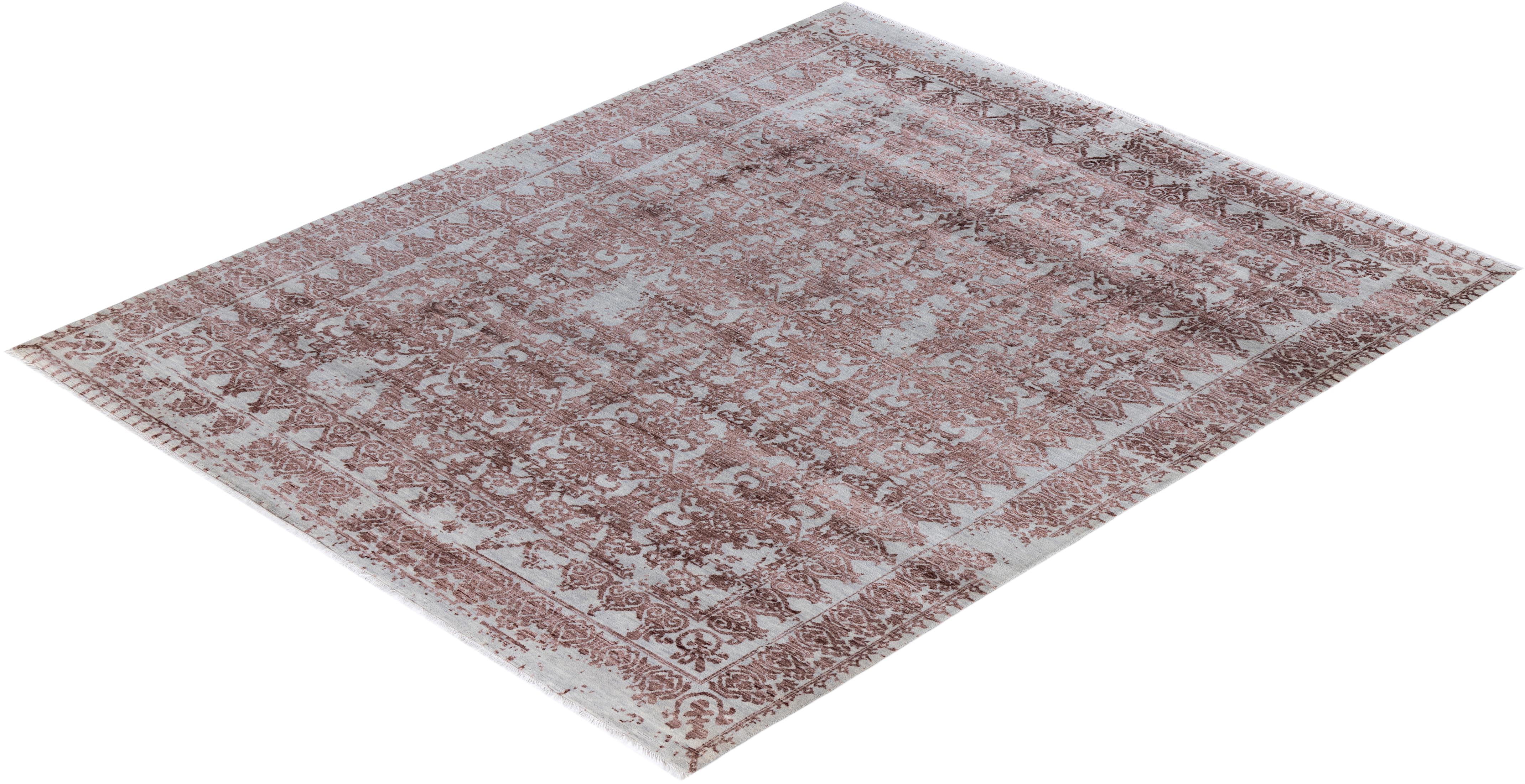 Traditionnel Ikat Abstrait Soie et Laine Noué à la Main Tapis de Surface Gris 8' 1