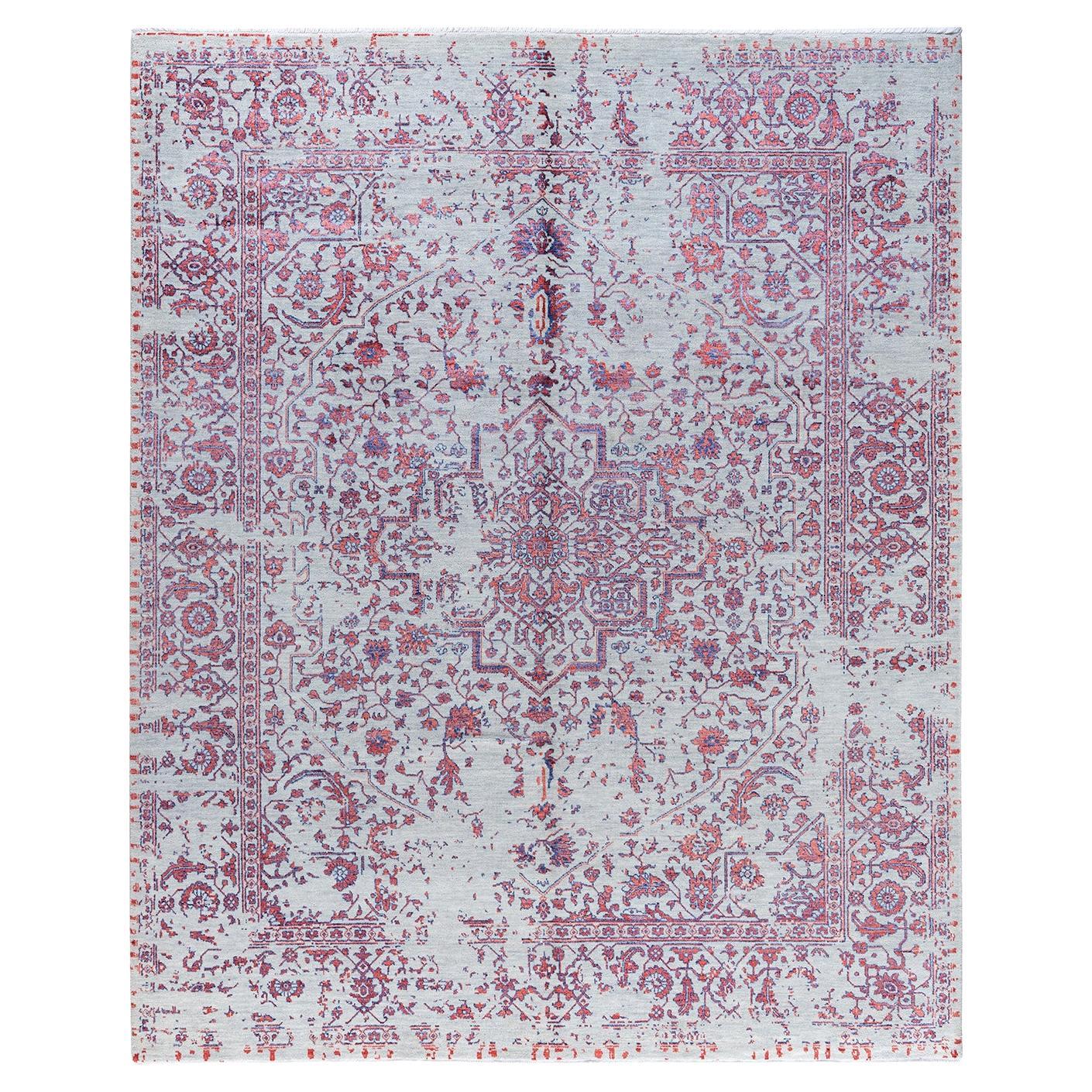 Tappeto tradizionale Ikat annodato a mano in seta e lana grigia 8' 1" x 10' 0"