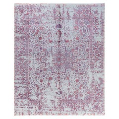 Tappeto tradizionale Ikat annodato a mano in seta e lana grigia 8' 1" x 10' 0"