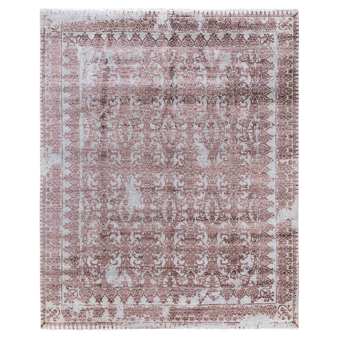 Tappeto tradizionale Ikat annodato a mano in seta e lana grigia 8' 1" x 10' 0"