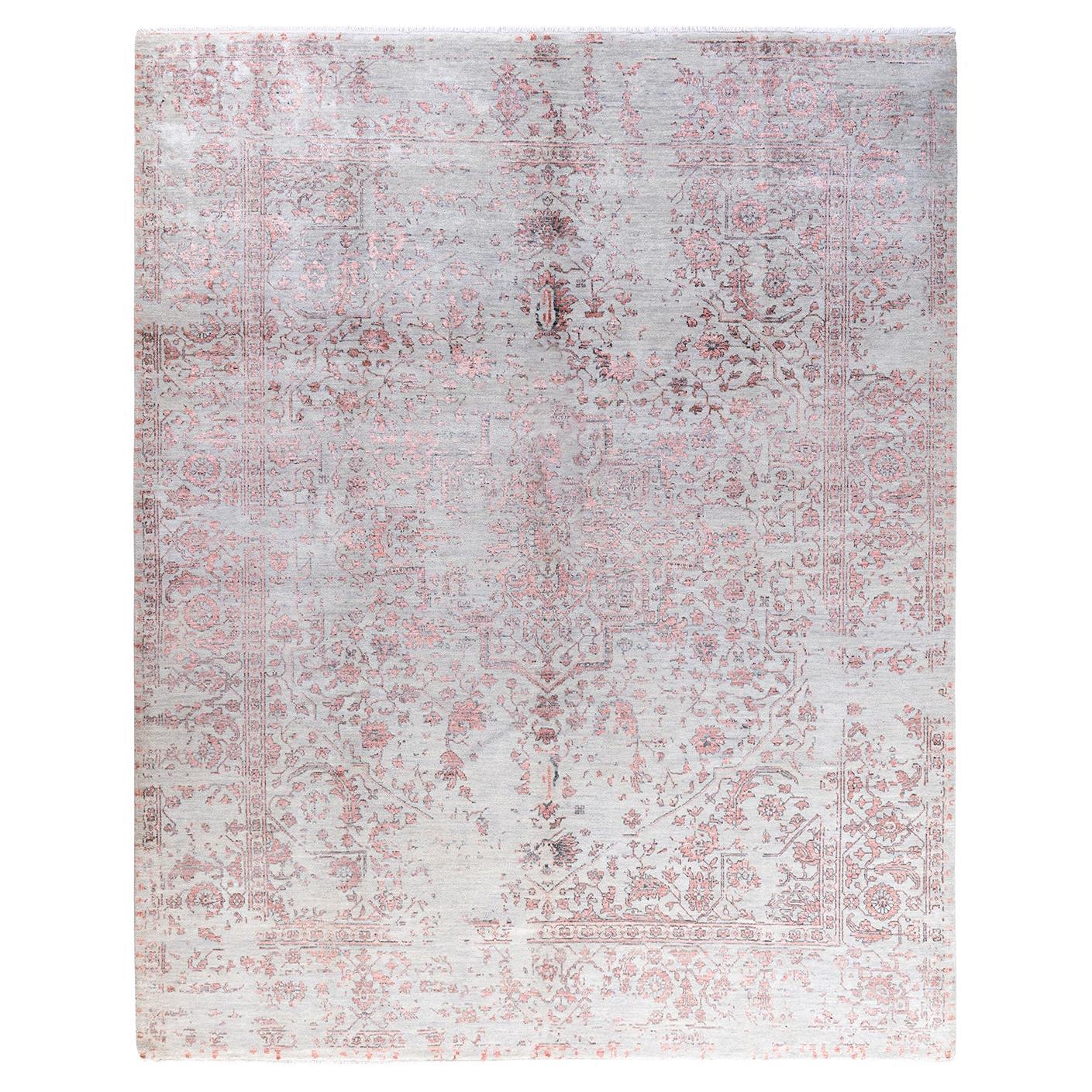 Tappeto tradizionale Ikat annodato a mano in seta e lana grigia 8' 1" x 10' 1"