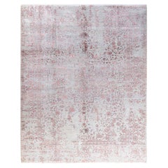 Tappeto tradizionale Ikat annodato a mano in seta e lana grigia 8' 1" x 10' 1"