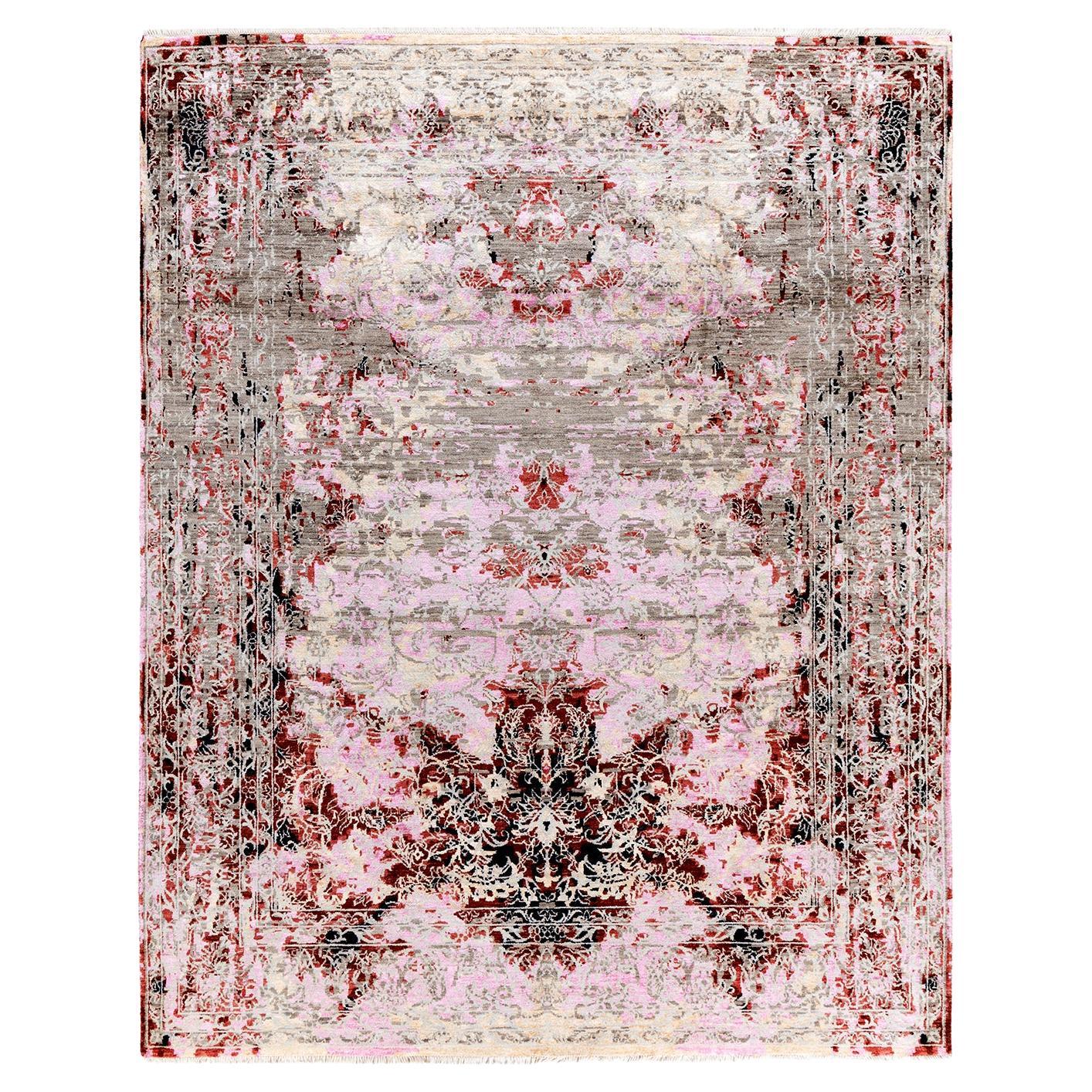 Tappeto tradizionale Ikat annodato a mano in seta e lana grigia 8' 1" x 10' 1"
