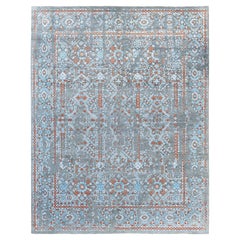 Traditionnel Ikat Abstrait Soie et Laine Noué à la Main Tapis de Surface Gris 8' 1" x 10' 1"