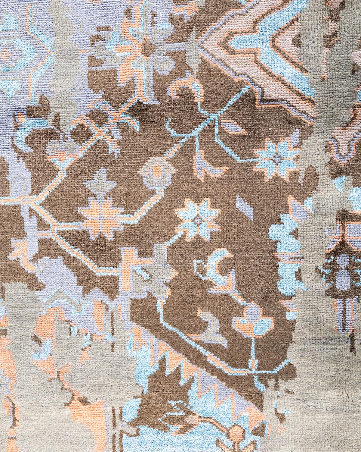 Ikat Tradicional Alfombra de Seda y Lana Abstracta Anudada a Mano Gris 8' 1