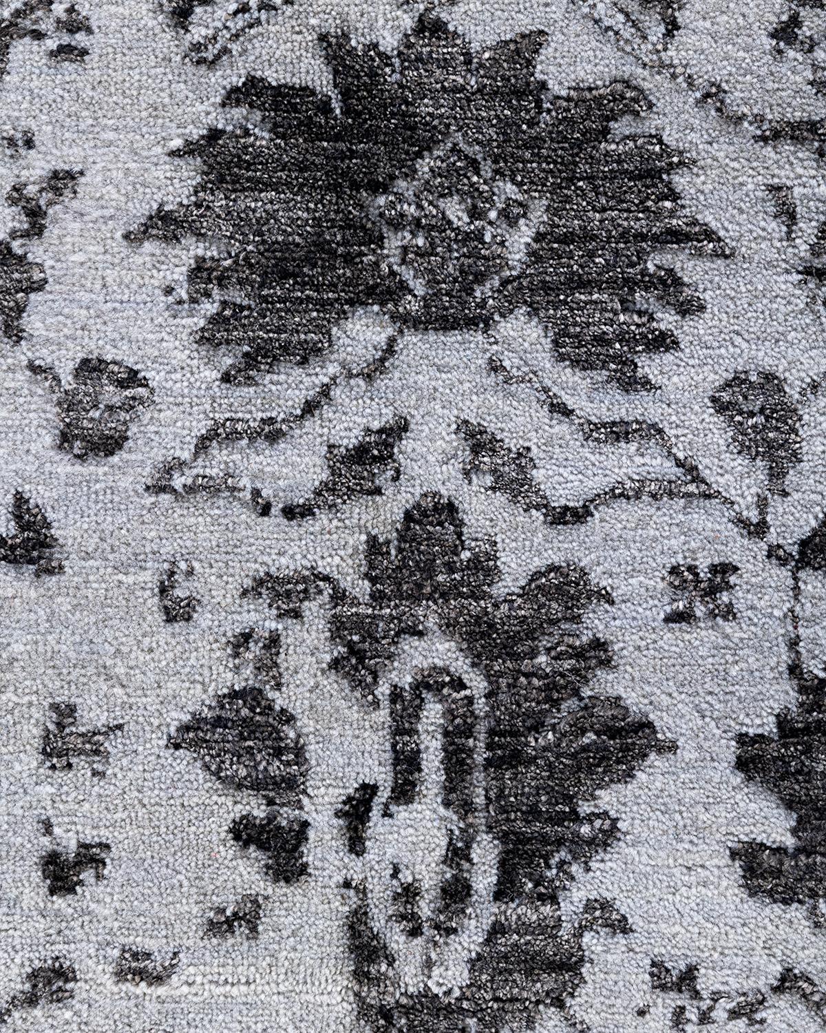 Indien Traditionnel Ikat Abstrait Soie et Laine Noué à la main Tapis gris 8' 1
