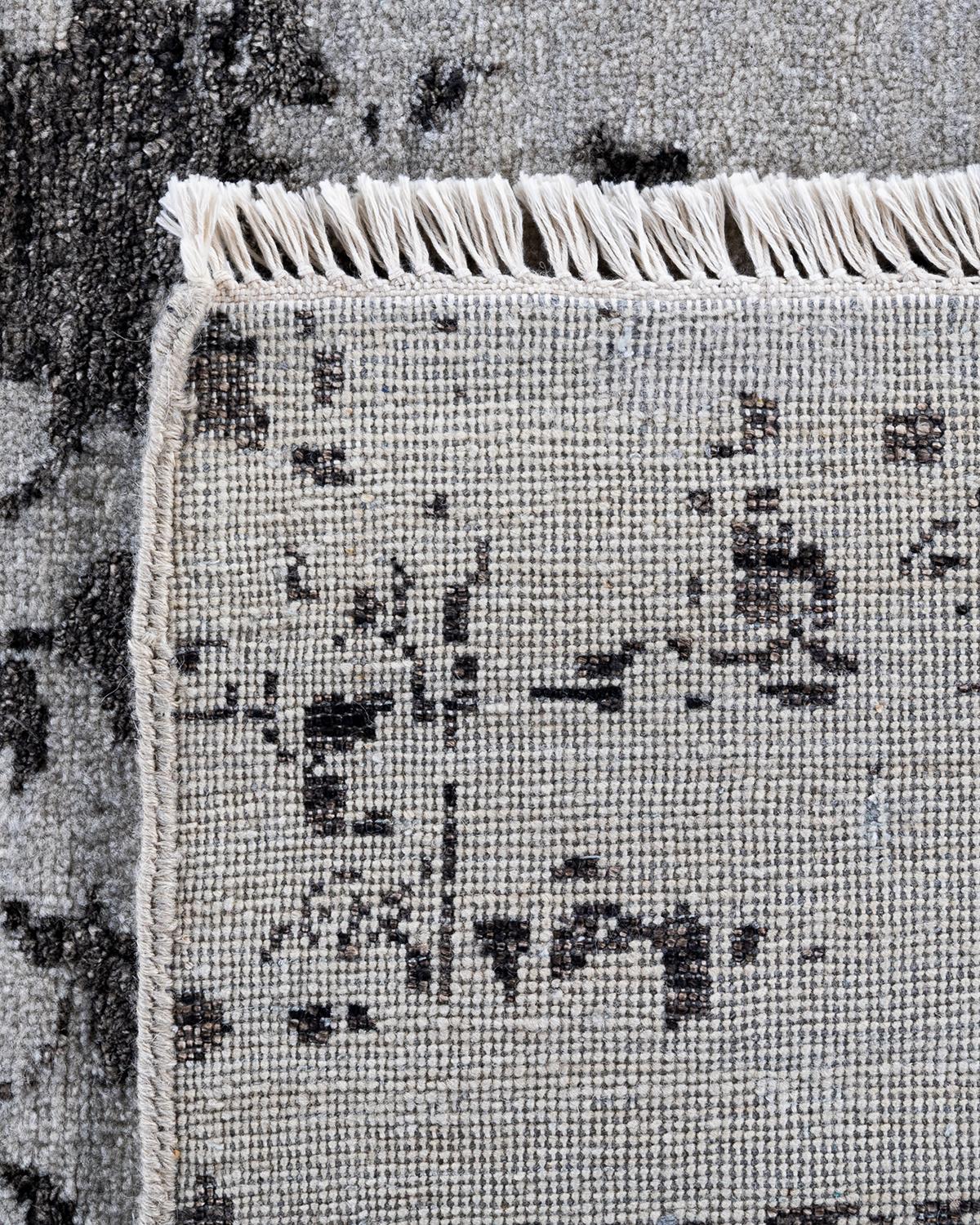 XXIe siècle et contemporain Traditionnel Ikat Abstrait Soie et Laine Noué à la main Tapis gris 8' 1