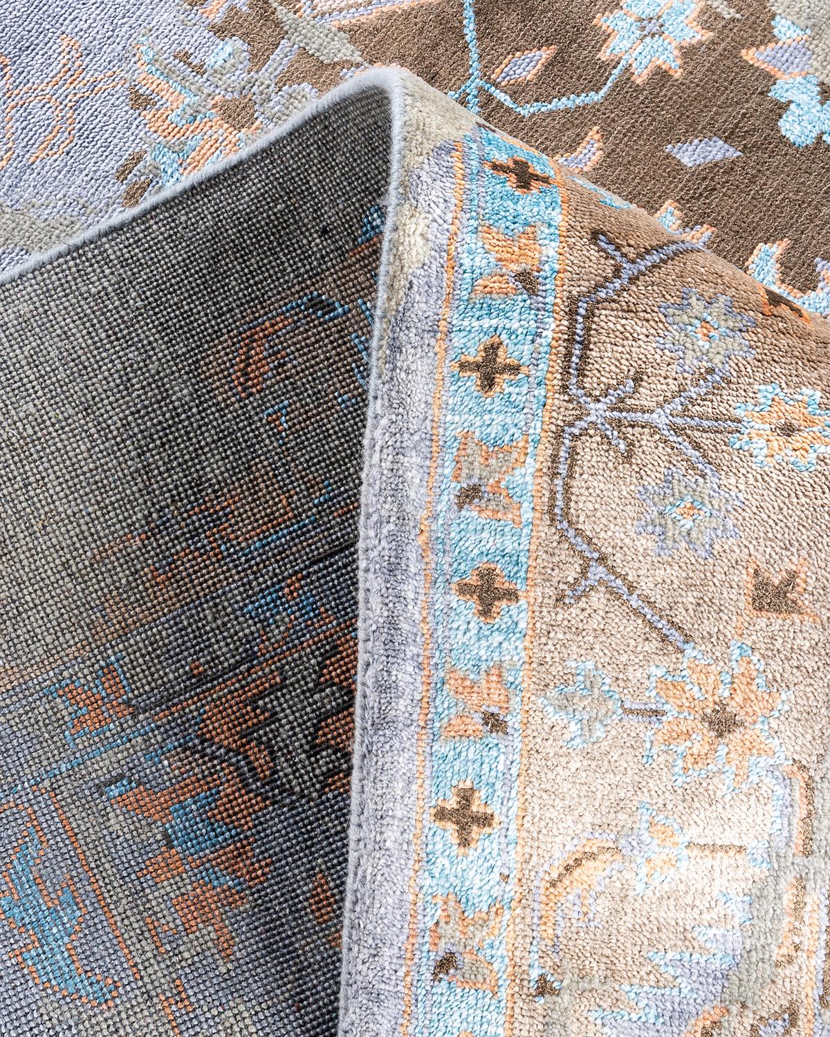 Ikat Tradicional Alfombra de Seda y Lana Abstracta Anudada a Mano Gris 8' 1