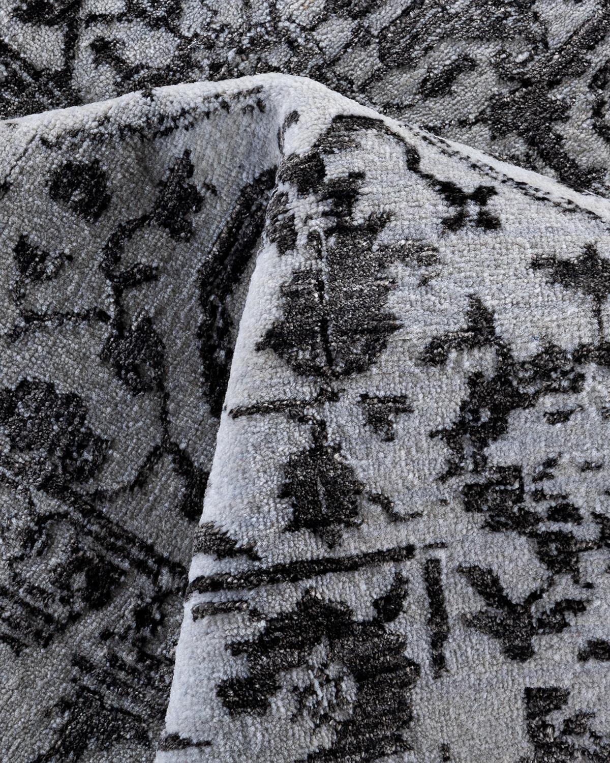 Traditionnel Ikat Abstrait Soie et Laine Noué à la main Tapis gris 8' 1