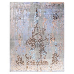 Traditional Ikat Hand Knotted Abstract Silk & Wool Gray Area Rug 8' 1" x 10' 2"