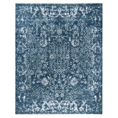 Traditioneller handgeknüpfter abstrakter Ikat-Teppich aus Seide und Wolle in Grau, 8' 1" x 10' 2"