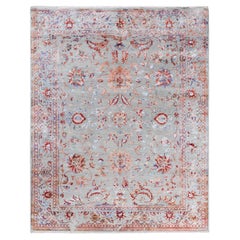 Ikat Tradicional Alfombra de Seda y Lana Abstracta Anudada a Mano Gris 8' 1" x 10' 3