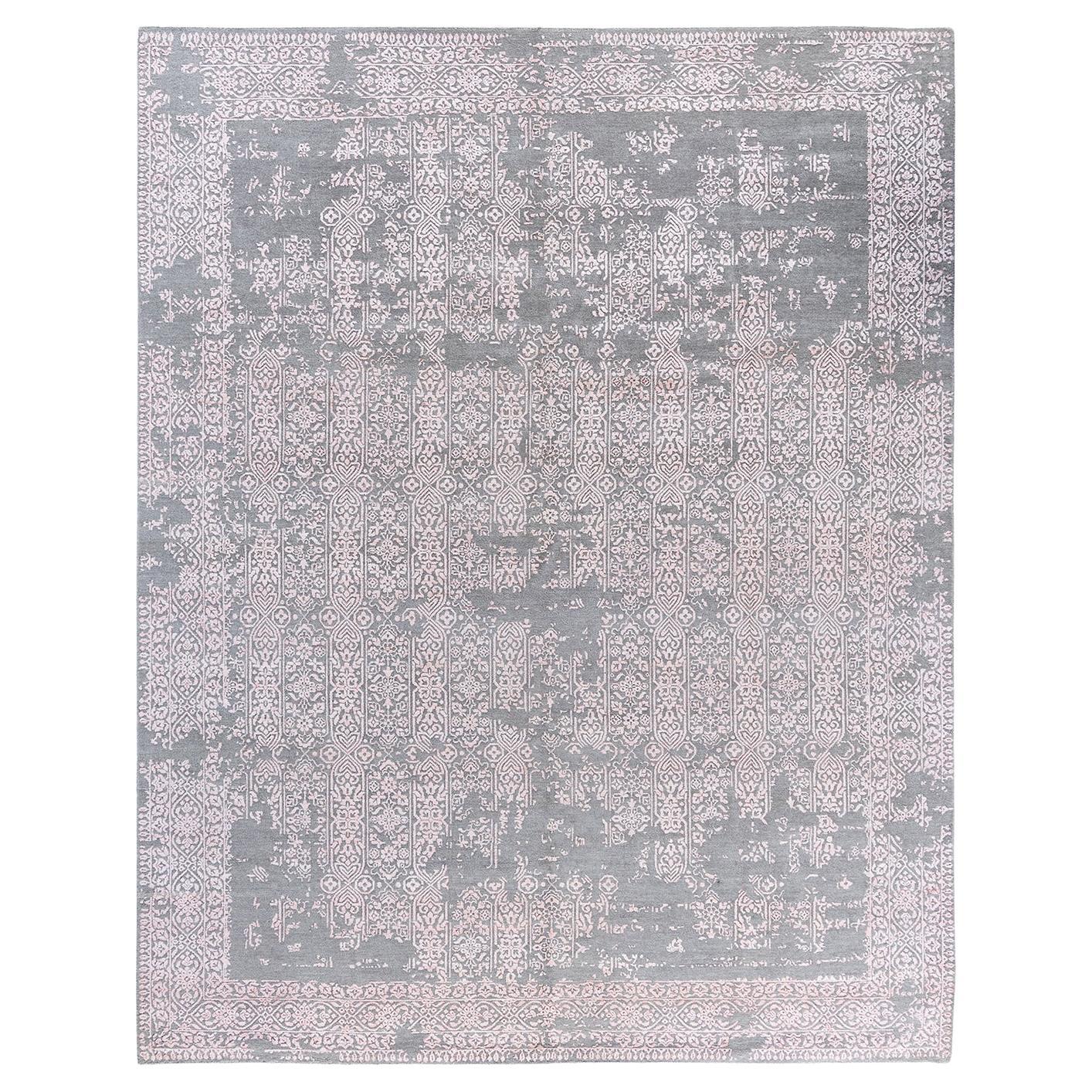 Tappeto tradizionale Ikat annodato a mano in seta e lana grigia 8' 1" x 10' 3"