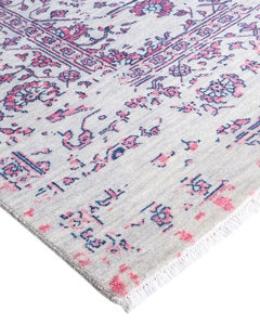 Traditional Ikat Hand Knotted Abstract Silk & Wool Gray Area Rug 8' 1" x 10' 4"