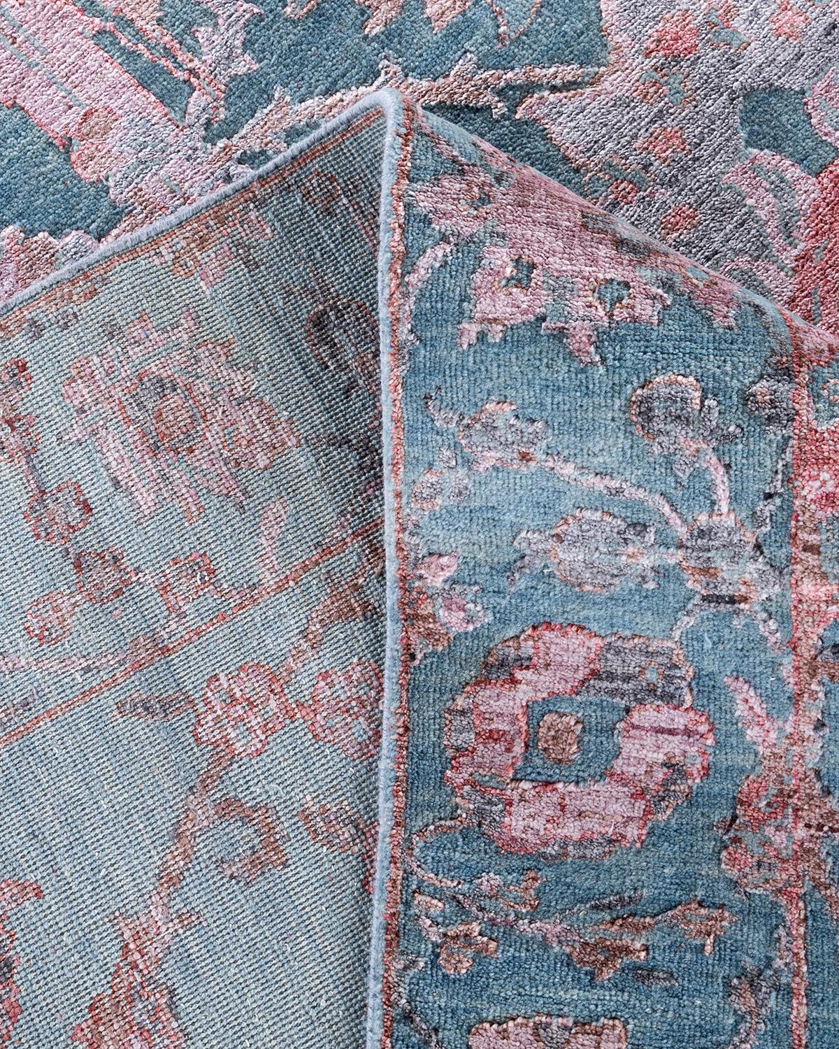 XXI secolo e contemporaneo Tappeto tradizionale Ikat annodato a mano in seta e lana grigia 8' 1