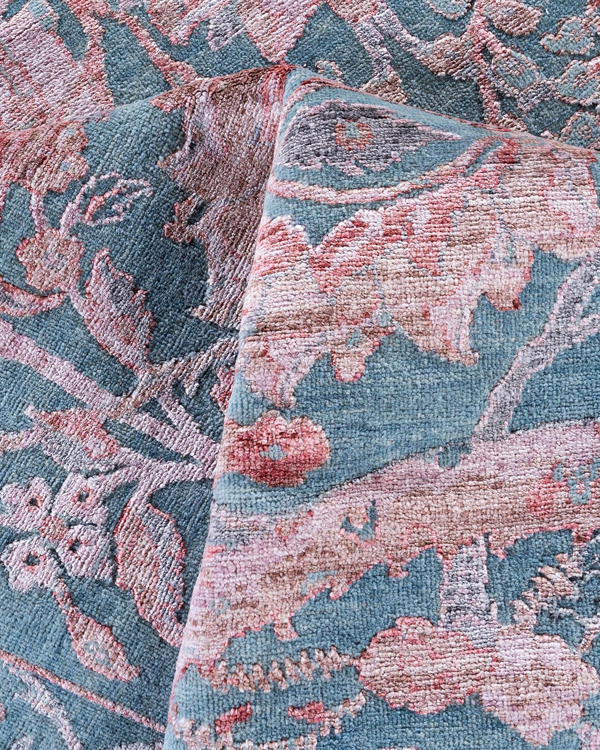Lana Tappeto tradizionale Ikat annodato a mano in seta e lana grigia 8' 1