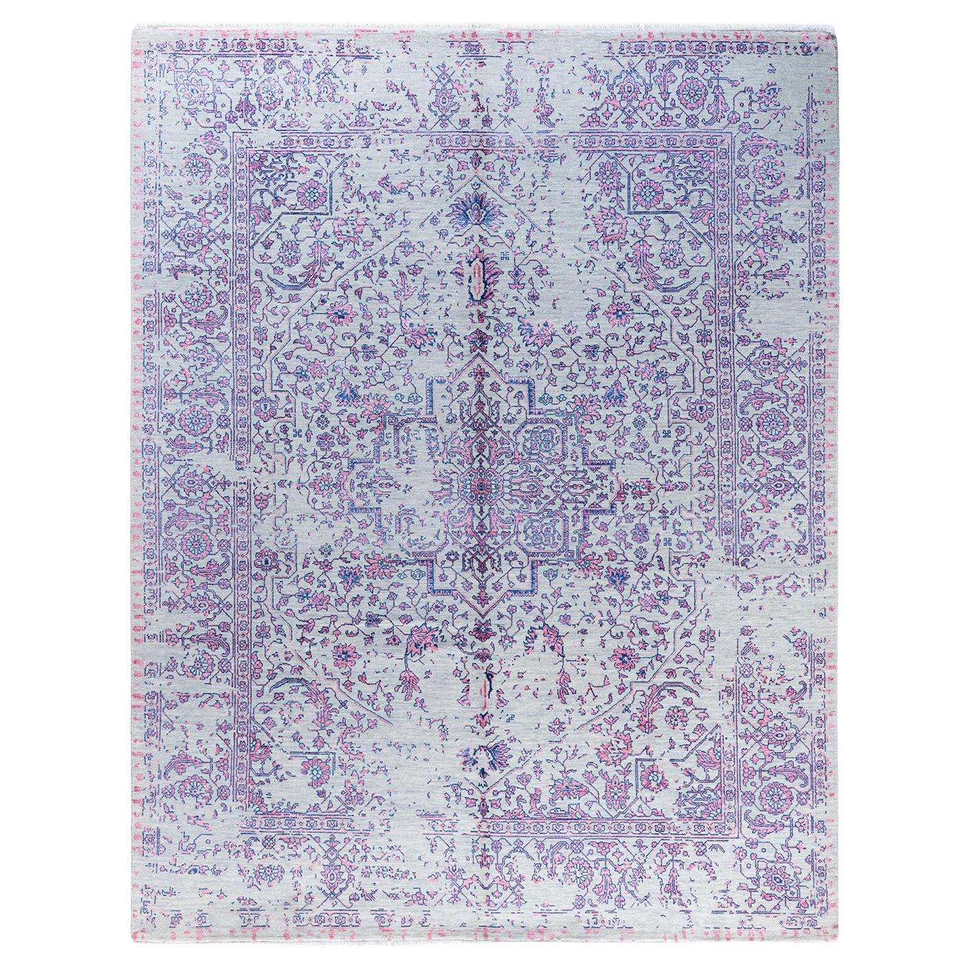 Tappeto tradizionale Ikat annodato a mano in seta e lana grigia 8' 1" x 10' 4"