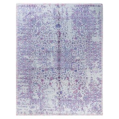 Traditioneller handgeknüpfter abstrakter Ikat-Teppich aus Seide und Wolle in Grau, 8' 1" x 10' 4"