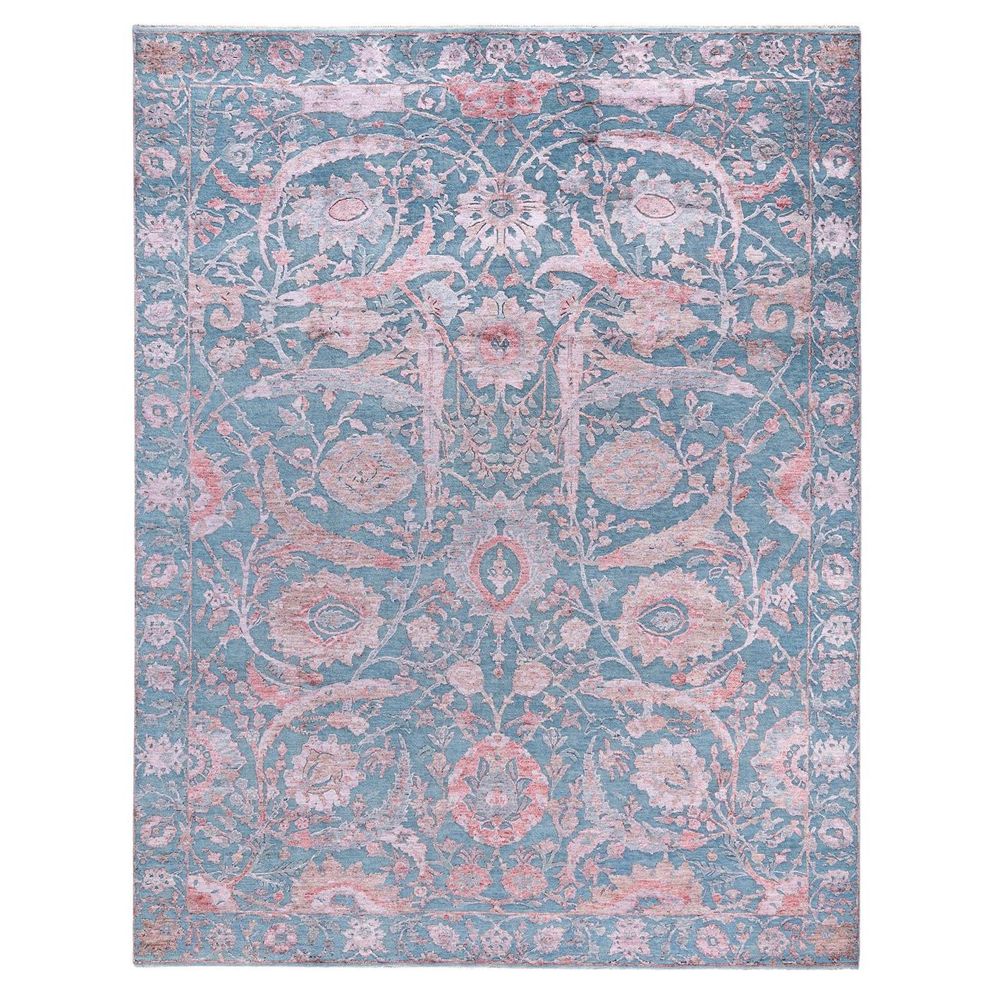 Tappeto tradizionale Ikat annodato a mano in seta e lana grigia 8' 1" x 10' 4"
