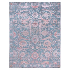 Tapis traditionnel Ikat abstrait noué à la main en soie et laine grise 8' 1" x 10' 4"