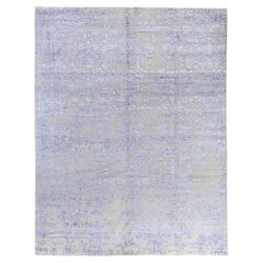 Tapis traditionnel Ikat abstrait noué à la main en soie et laine grise 8' 1" x 10' 5"