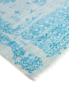 Traditional Ikat Hand Knotted Abstract Silk & Wool Gray Area Rug 8' 1" x 9' 10"