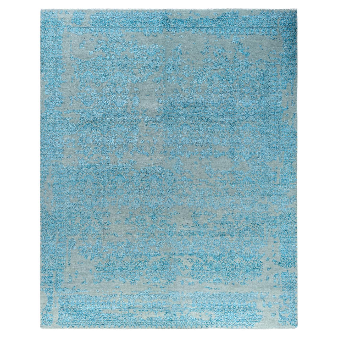 Traditioneller handgeknüpfter abstrakter Ikat-Teppich aus Seide und Wolle in Grau, 8' 1" x 9' 10"